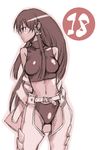  bare_shoulders braid hair_tubes holster mahou_sensei_negima! midriff mikami_komata monochrome numbered pink side_braid solo tatsumiya_mana 