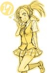  leg_up mahou_sensei_negima! mikami_komata monochrome numbered one_eye_closed plaid plaid_skirt shiina_sakurako skirt solo v yellow 