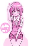  blush_stickers hand_on_head mahou_sensei_negima! mikami_komata miyazaki_nodoka monochrome numbered pink plaid plaid_skirt skirt solo 