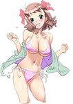  amami_haruka bikini bow breasts cleavage hair_bow idolmaster idolmaster_xenoglossia large_breasts nishieda non-web_source pink_bow side-tie_bikini simple_background solo swimsuit 