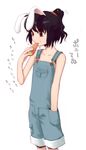  7c alternate_hairstyle animal_ears bunny_ears carrot casual flat_chest hand_in_pocket inaba_tewi naked_overalls overall_shorts overalls ponytail pun solo suspenders touhou 