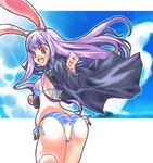  animal_ears bikini bunny_ears hase_nanase long_hair purple_hair red_eyes reisen_udongein_inaba side-tie_bikini solo striped striped_bikini swimsuit touhou 