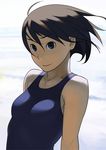  brown_hair go_robots one-piece_swimsuit original short_hair smile solo swimsuit 