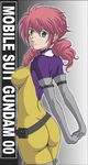  ass bodysuit elbow_gloves feldt_grace gloves green_eyes gundam gundam_00 hanzou pink_hair skin_tight solo thighhighs yellow_bodysuit 