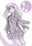  mahou_sensei_negima! mikami_komata monochrome numbered plaid plaid_skirt purple skirt solo zazie_rainyday 