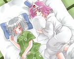  coco_(artist) hitodama konpaku_youmu konpaku_youmu_(ghost) lowres multiple_girls pajamas saigyouji_yuyuko sleeping touhou 