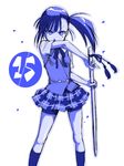  asymmetrical_bangs bangs blue mahou_sensei_negima! mikami_komata monochrome numbered plaid plaid_skirt sakurazaki_setsuna skirt solo 