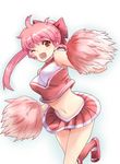  bad_id bad_pixiv_id bow cheerleader copyright_request fang knucklecurve midriff one_eye_closed pink_hair pom_poms solo 