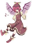  animal_ears blush dress eighth_note hand_on_own_chest hat mosu_(korikan) music musical_note mystia_lorelei pink_hair red_eyes short_hair simple_background singing smile solo touhou white_background wide_sleeves wings 