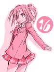  mahou_sensei_negima! mikami_komata monochrome numbered pink plaid plaid_skirt sasaki_makie skirt solo 