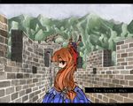  battlement defensive_wall english great_wall_of_china horns ibuki_suika looking_back mountain ph. solo touhou 