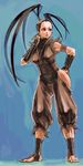  ankle_wrap antenna_hair bare_hips barefoot black_hair feet hand_on_hip hip_vent ibuki_(street_fighter) long_hair ninja ponytail sochie solo street_fighter street_fighter_iii_(series) 