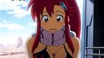  animal animal_between_breasts animated animated_gif between_breasts bikini_top blinking blush boota bouncing_breasts breasts clock clockshow cloud day large_breasts long_hair lowres ponytail red_hair sexually_suggestive skull sky solo tengen_toppa_gurren_lagann yoko_littner 