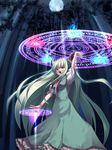  bamboo bamboo_forest date_hajime dress ex-keine forest full_moon green_hair highres horns kamishirasawa_keine long_hair magic_circle moon nature necktie open_mouth pentagram ribbon solo touhou tree 