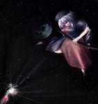  bow_(weapon) grey_hair hat kouba moon short_hair solo space space_craft touhou weapon yagokoro_eirin 