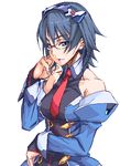  2k-tan adjusting_eyewear blue_eyes blue_hair glasses necktie oekaki os-tan solo unpokotan 