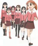  artist_request azumanga_daiou bag black_hair brown_eyes brown_hair glasses highres kagura_(azumanga_daiou) kasuga_ayumu long_hair mihama_chiyo mizuhara_koyomi multiple_girls official_art orange_hair sakaki scan school_bag school_uniform short_twintails takino_tomo thighhighs twintails 