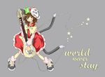  animal_ears brown_hair cat_ears cat_tail chen engrish fox_mask guitar instrument mask mask_on_head multiple_tails ranguage red_eyes ribbon short_hair solo tail touhou two_tails 
