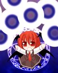  arayama_reiichi arms_up bat_wings chibi danmaku head_wings hexagram koakuma red_eyes red_hair solo touhou wings 