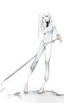  barefoot claymore claymore_(sword) long_legs miata_(claymore) solo sword weapon white_hair yamawaku 
