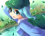  :o backpack bad_id bad_pixiv_id bag blush day falling_leaves flat_cap from_behind hat kawashiro_nitori kobanzame leaf looking_at_viewer looking_back open_mouth outdoors river solo touhou twintails water wind 