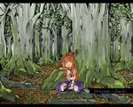  forest horns ibuki_suika indian_style letterboxed long_hair nature orange_hair ph. sitting solo touhou tree 