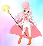  ? benesse boots cape hat hatena_yousei kimishima_ao pink_cape pink_hair pink_hat solo staff 