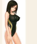  black_hair breasts brown_eyes competition_swimsuit covered_nipples final_fantasy final_fantasy_vii final_fantasy_vii_advent_children highleg highleg_swimsuit large_breasts long_hair non-web_source one-piece_swimsuit single_vertical_stripe solo suhara_(protea) swimsuit tifa_lockhart 