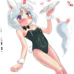  animal_ears blush bunny_ears bunnysuit fishnet_pantyhose fishnets hitodama konpaku_youmu konpaku_youmu_(ghost) lowres pantyhose sasuke_(sasuke_no_sato) solo touhou 