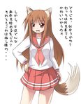  animal_ears cosplay holo long_hair school_uniform serafuku seto_no_hanayome solo spice_and_wolf tail tekehiro translated wolf_ears 