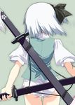  bottomless konpaku_youmu no_pants panties sheath sheathed short_hair solo sword touhou underwear weapon white_hair white_panties yamano_sachi 