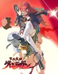  1girl boota boots gun jacket jpeg_artifacts long_hair oekaki ponytail red_hair rifle sniper_rifle solo sunglasses tengen_toppa_gurren_lagann thigh_boots thighhighs weapon yoko_littner 