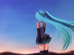  akaza_shiro aqua_hair hatsune_miku long_hair solo sunset thighhighs twintails very_long_hair vocaloid zettai_ryouiki 