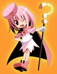  bad_id bad_pixiv_id benesse hat hatena_yousei highres hoppege one_eye_closed orange_background pink_cape pink_eyes pink_footwear pink_hair pink_hat shoes solo 