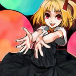  blonde_hair foreshortening hair_ribbon hands outstretched_arms red_eyes ribbon rumia short_hair smile solo touhou xero 