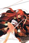  ahoge alastor_(shakugan_no_shana) flower highres japanese_clothes jewelry kimono long_hair long_legs non-web_source pendant red_eyes red_hair rose sasakura_ayato shakugan_no_shana shana socks sword weapon 