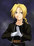  ahoge belt blonde_hair braid edward_elric fullmetal_alchemist ginko_(konekonoshippo) gloves lowres male_focus single_braid solo yellow_eyes 