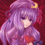  banned_artist crescent crescent_hair_ornament hair_ornament hat heart long_hair mob_cap patchouli_knowledge purple_eyes purple_hair smile solo touhou yuuka_nonoko 