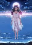  barefoot beach bracelet closed_eyes cloud dress idolmaster idolmaster_(classic) idolmaster_1 jewelry kikuchi_(xpoz) kisaragi_chihaya moon night ocean outdoors see-through sky solo wading water white_dress 