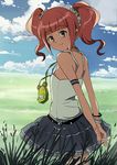  arms_behind_back bag bracelet brown_eyes camisole cloud day flat_chest handbag idolmaster idolmaster_(classic) idolmaster_1 jewelry kikuchi_(xpoz) looking_back nature outdoors pink_hair skirt sky smile solo takatsuki_yayoi twintails 