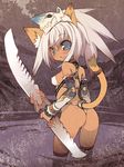  animal_ears ass bad_id bad_pixiv_id blade blade_(galaxist) blue_eyes blush breasts cat_ears cham_cham covered_nipples double-blade looking_back medium_breasts petite samurai_spirits snk solo tail wading white_hair 