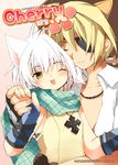  animal_ears blacksmith_(ragnarok_online) blush cat_ears cat_tail couple crossdressing eyepatch heterochromia holding_hands kamiyoshi_rika knight knight_(ragnarok_online) multiple_boys original otoko_no_ko ragnarok_online scarf short_hair silver_hair tail thoto white_hair 