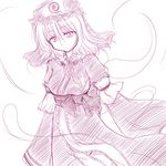  hat lowres misana monochrome purple saigyouji_yuyuko solo touhou traditional_media 