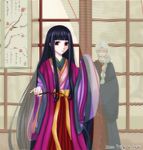  black_hair heian houraisan_kaguya japanese_clothes karaginu_mo kimono layered_clothing layered_kimono long_hair multiple_girls touhou very_long_hair yagokoro_eirin 
