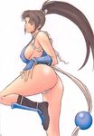  ass bare_shoulders boots breasts brown_hair cameltoe covered_nipples fatal_fury gloves high_ponytail large_breasts leg_lift long_hair momoi_nanabei panties ponytail ribbon shiranui_mai sideboob snk solo the_king_of_fighters underwear white_panties 