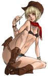 bikini_top blonde_hair boots colorge cowboy_hat flat_chest full_body hat holster midriff original panties pantyshot pointy_ears red_eyes scarf solo thigh_strap underwear western 