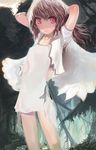  angel_wings copyright_request forest kichin_yarou nature pink_eyes solo wings 