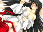  blush breasts hakama japanese_clothes kusakabe_yuuki_(to_heart_2) kusakami_akira medium_breasts miko no_panties red_hakama solo to_heart_2 