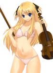  blonde_hair blue_eyes bra instrument kajo lingerie long_hair panties quiz_magic_academy shalon solo underwear underwear_only violin 