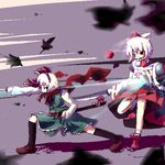  geta inubashiri_momiji katana konpaku_youmu lowres multiple_girls oekaki scarf sword tengu-geta touhou tsubasa_(abchipika) weapon 